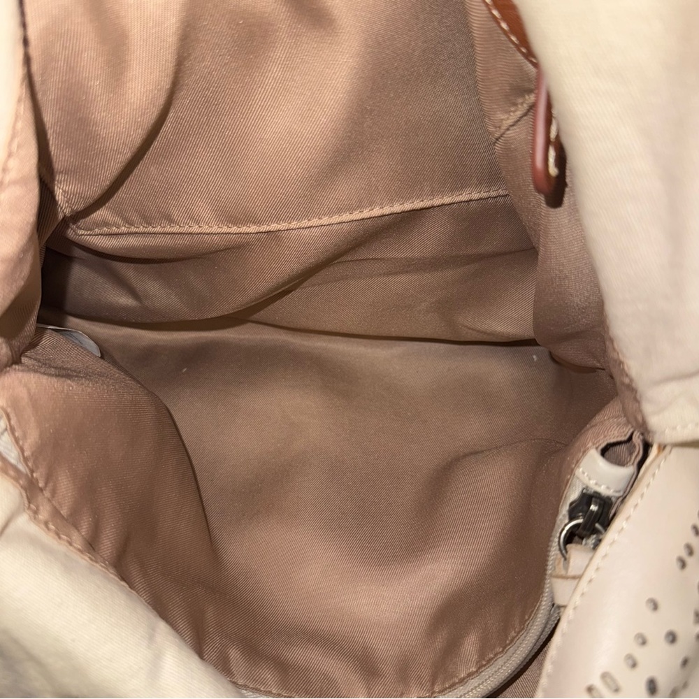 The Sak Cream Laser-Cut Floral Leather Shoulder Bag Tote Purse Large Everyday - Picture 5 of 10